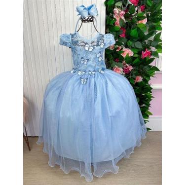 Imagem de Vestido Jardim Encantado Longo Borboletas Azul Bebê - Tecido 100% Poli