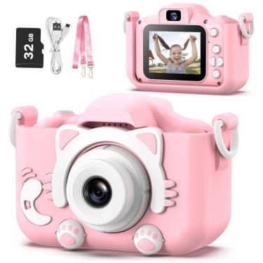 Imagem de Câmera infantil Goopow para crianças de 3 a 8 anos, com vídeo HD 1080p, 12 MP, zoom digital 8x, 28 molduras divertidas, jogos e cartão SD de