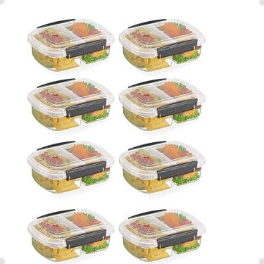 Imagem de Kit 8 Pote Para Alimentos 2 Divisões C Travas Laterais 600Ml
