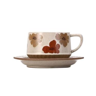 Imagem de Caneca de café retrô floral leite, chá, cerâmica, conjunto de xícaras de café com pires