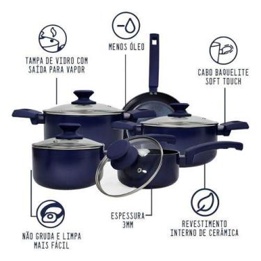 Imagem de Conjunto De Panelas Em Cerâmica Antiaderente 3mm Azul Haüskraft Diamon