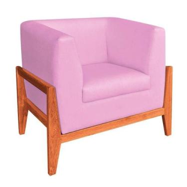 Imagem de Poltrona Lucy Linho Base Madeira Castanho DRossi Rosa Chiclete A08 - D