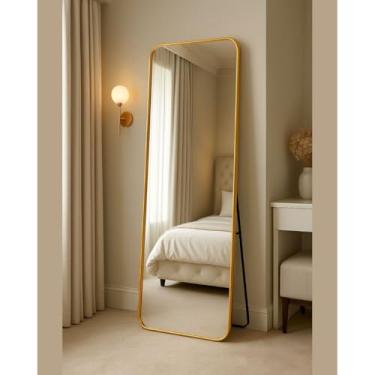 Imagem de Espelho de Corpo Inteiro de Chão 152cm Dourado - Espelho Grande e Moderno para Sala, Quarto e Decoração (1 Unidade)