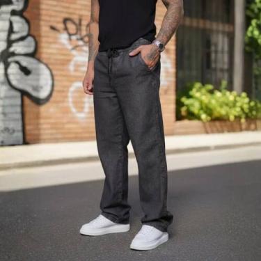 Imagem de Calça Balão Estonada Jeans Masculina Com Elástico Streetwear - NoBrand
