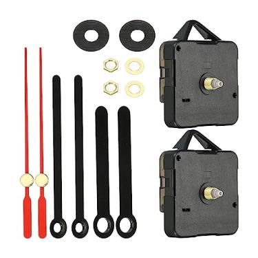 Imagem de Mecanismo de substituição de relógio, 2 conjuntos de mecanismo de relógio de quartzo operado por bateria DIY relógio de parede ponteiros de alumínio e kit de motor movimento mudo, preto e vermelho