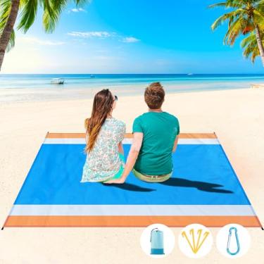 Imagem de Cobertor de praia impermeável à prova de areia 1-7 adulto grande 188 × 203 cm, leve, durável, compacto, livre de areia, extra grande, tapete de praia para viagem, acampamento, caminhada, piquenique