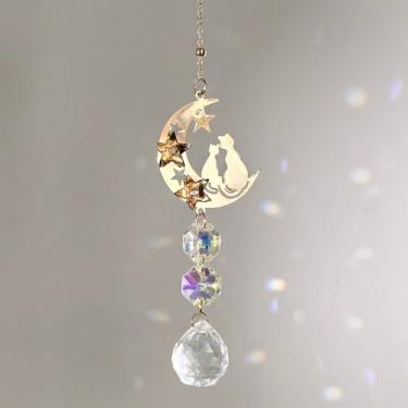 Imagem de Apanhador de sol de cristal para janelas – apanhadores de sol com prismas lua estrela gato enfeite para pendurar no Natal, casamento, jardim, decoração de casa, presente