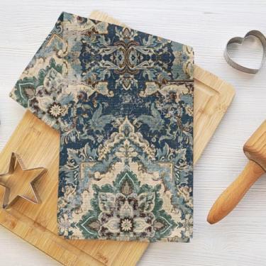 Imagem de Toalhas de cozinha vintage com padrão floral, boho vintage flor estética decorativa toalha de prato de microfibra absorvente toalha de chá, azul verde toalhas de mão para casa de fazenda casa de banho