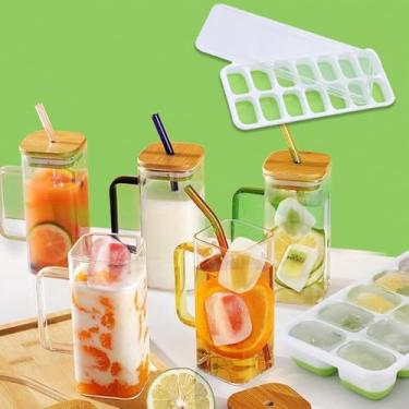 Imagem de Bandeja de gelo de silicone com tampa, máquina de gelo quadrada de 14 cubos, fundo macio de liberação fácil, molde de gelo flexível sem BPA para uso doméstico e freezer