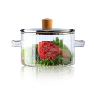 Imagem de Panela de vidro com tampa, panela de fogão resistente ao calor de 1,9 L/1,8 l com tampa, o melhor conjunto de panelas de vidro feito à mão, seguro para macarrão, sopa, leite, comida de bebê (1,9 L