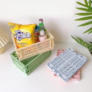 Imagem de Cestas pequenas de armazenamento de plástico pastel, caixas dobráveis para organização, mini caixas que economizam espaço para sala de aula, cozinha, escritório, quarto (14,7 cm x 9,7 cm x 5,6 cm)