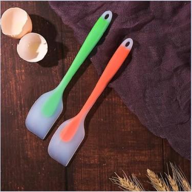 Imagem de 2 espátulas de silicone, espátula flexível antiaderente resistente ao calor, utensílio essencial de cozinha, conjunto de colher raspadora premium, pode ser lavado na lava-louças (laranja, verde)