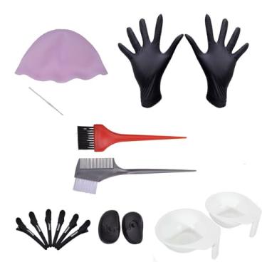 Imagem de Kit de 16 peças de coloração de alvejante de cabelo - escova de tintura de cabelo, pente, tigela de cor de cabelo, espátula, luvas, conjunto de ferramentas de realce de cabelo de grampos de cabelo