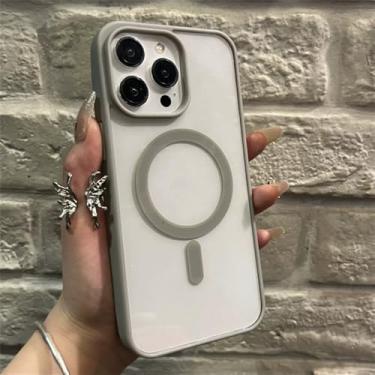 Imagem de Capa de carga sem fio para iphone 11 12 13 14 15 pro x xr xs max 7 8 plus capa transparente amortecedor magnético, novo cinza, para iphone 7 8