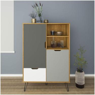 Imagem de Aparador Bar Carvalho/Grafite/Branco/ Prata 2 Portas