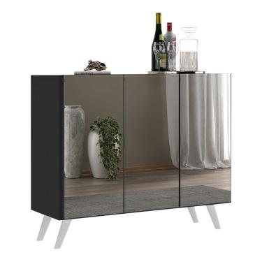 Imagem de Aparador Buffet 2 Portas Com Espelho Retrô Vegas V3613 Preto/Branco Preto/Branco