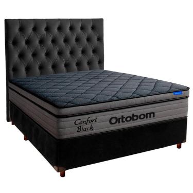 Imagem de Cama Box Preto+cabeceira+colchão Casal Confort Black Ortobom