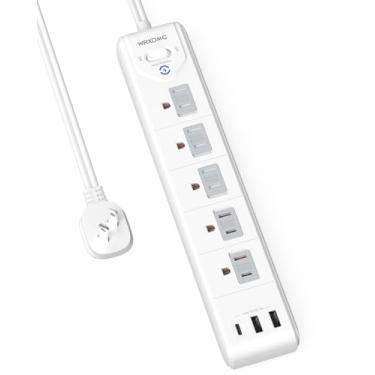 Imagem de Régua de alimentação de 2 pinos, WRXDMC adaptador de saída de 2 pinos para 3 pinos, cabo de extensão de 1,5 m com plugue polarizado, protetor contra surtos 1680J, 5 tomadas CA e 3 USB, montagem na