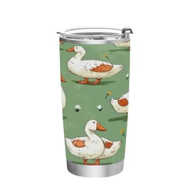 Imagem de Blueangle Copo de 590 ml com tampa e canudo, copo de café com água isolada a vácuo de aço inoxidável, caneca de viagem de patos fofos, copo térmico para bebidas quentes e frias (515)