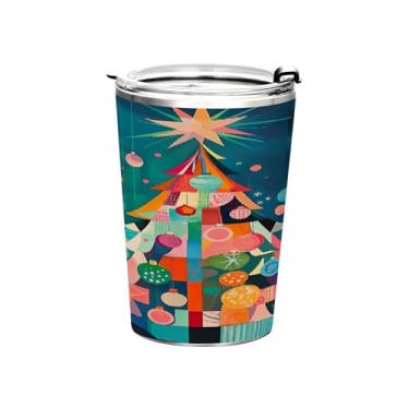 Imagem de Blueangle Copo de 340 g com tampa e canudo, copo de café com água isolada a vácuo de aço inoxidável, caneca de viagem colorida de árvore de Natal, copo térmico para bebidas quentes e frias (648)