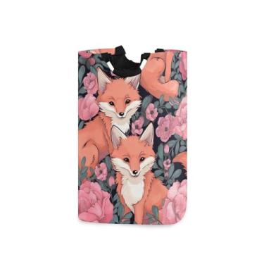 Imagem de ATTX Cesto de roupa suja de raposas fofas com alças acolchoadas – cesto de roupas dobrável à prova d'água para banheiro, quarto, dormitório, cesta organizadora de lavanderia resistente (585)