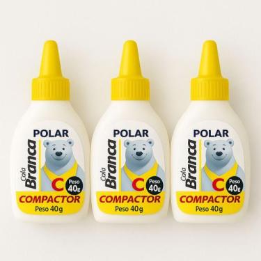 Imagem de Kit 3 Cola Branca Polar Compactor 40g Escolar Artesanato Secagem Rápid