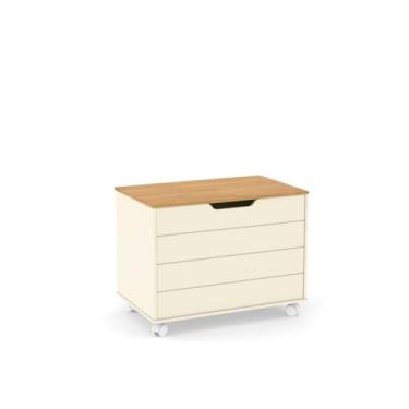 Imagem de Baú Caixa De Brinquedos Com Tampa Pés Rodízios(Off White/Freijó)