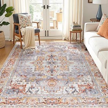 Imagem de RIMAYA Tapete lavável à máquina de 12 x 18 cm, tapetes grandes ultra macios com suporte antiderrapante e encadernação de borda durável, tapete vintage fofo para sala de estar, quarto, sala de jantar