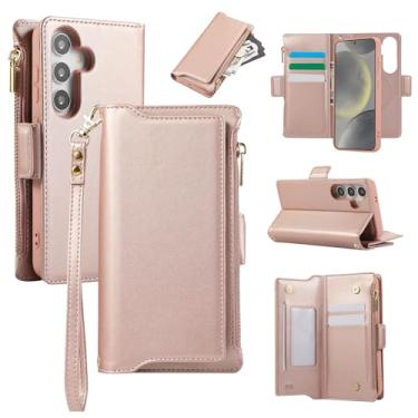 Imagem de Capa carteira para Samsung Galaxy S25 Plus, bolso com zíper magnético [destacável] capa de couro com compartimentos para cartões e dinheiro, [bloqueio RFID] Capa com alça de pulso e cordão para mulher