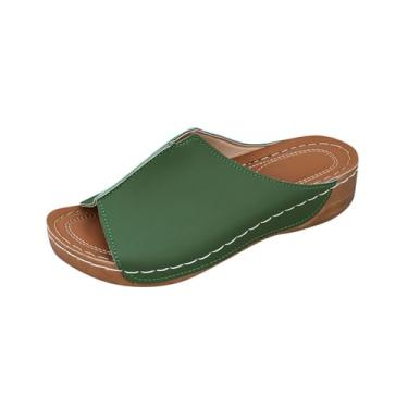 Imagem de Pantufas femininas de praia com sola grossa de 3 cm para estilo casual de verão, Verde, 38