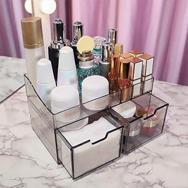 Imagem de Organizador de Maquiagem Gavetas Armazenamento Cosméticos em Acrílico Display 2 Caixa Estilosa para Economizar Espaço Batom Esmalte Unha Pincéis Joias