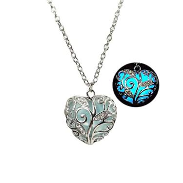 Imagem de Colar de coração grosso luminoso roxo vermelho azul verde colar com pingente de coração para mulheres, homens, meninas, joias que brilham no escuro presente, Metal, Sem Pedra Preciosa
