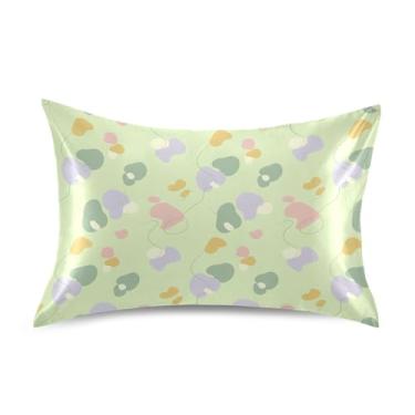 Imagem de Wassud Fronha de cetim com formas verdes macias para cabelo e pele, fronhas de seda macia, tamanho queen, respirável, com fecho de envelope