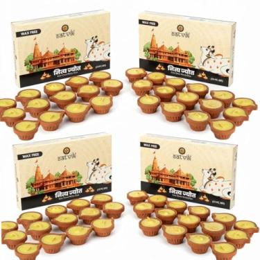 Imagem de Satvik Daily Puja Cow Ghee Wicks com lâmpada de barro, ideal para Puja Hindu Diário para Mandir em casa. (pacote com 4)