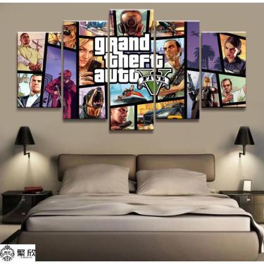 Imagem de Quadros Decorativos 5 Peças Gta V Grand Theft Auto