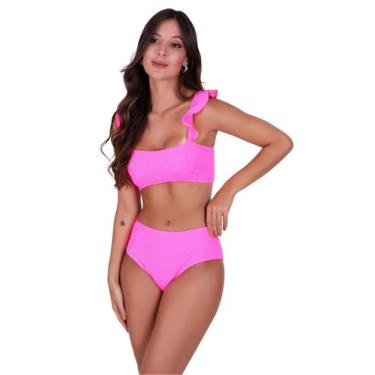 Imagem de Biquini Sem Bojo Cropped e Calcinha Alta Tendência Alça Babado Verão -