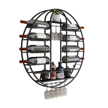 Imagem de Rack de vinho de LED preto montado na parede - suporte de garrafa de vinho elegante e prateleira de exibição de bebidas para bar, café, cozinha, sala de estar e sala de jantar - solução perfeita de