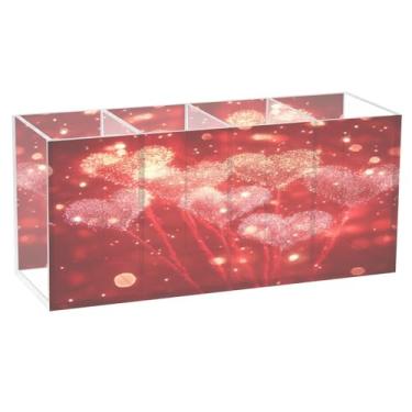 Imagem de Burbuja Porta-canetas de acrílico Valentine Fireworks com 4 compartimentos, suporte de lápis transparente para pincéis de maquiagem, acessórios de mesa de escritório em casa