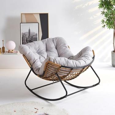 Imagem de Cadeira de balanço para pátio ao ar livre, cadeira de balanço interna e externa, poltrona acolchoada de vime, poltrona moderna para varanda da frente, varanda, jardim, gramado, sala de estar (cor