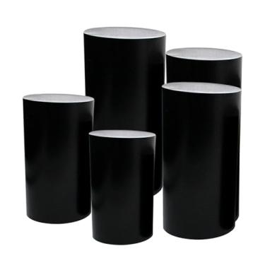 Imagem de Suportes de cilindro de metal para decorações de festa - 3 peças/5 peças de pilares de exibição de pedestal redondo para casamentos, aniversários, eventos - Suportes de exibição elegantes em preto e
