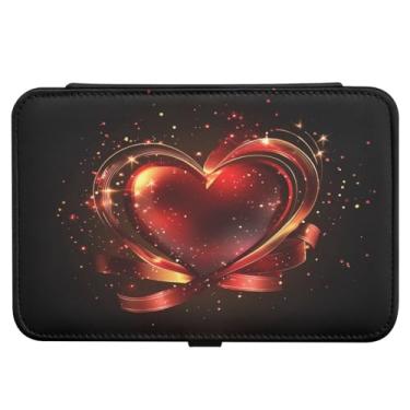 Imagem de Burbuja Caixa de joias de viagem com coração vermelho dos namorados, presente para mulheres e meninas, estojo de joias portátil de couro PU organizador para brincos, anéis, colares e pulseiras