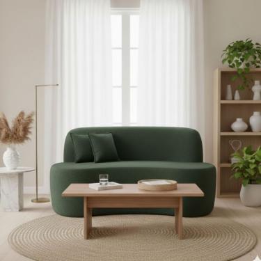 Imagem de Sofá Minimalista Orgânico 2 Lugares Sala Bouclé Verde Musgo