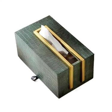 Imagem de Caixa de toalhas Caixa de tecido aço inoxidável, decoração sala estar, gaveta couro para mesa jantar doméstica Organizador para Home(Green)