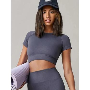 Imagem de Camiseta Esportiva Feminina Sem Costura - Manga Curta para Ioga, Fitne