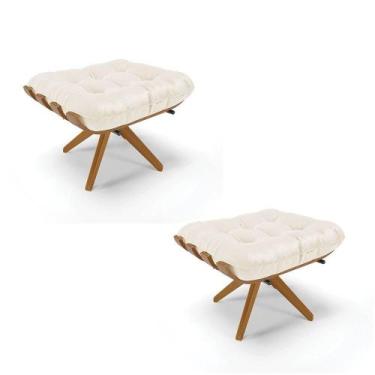Imagem de Kit 02 Puffs Giratório Costela material sintético Bege Base Madeira - 