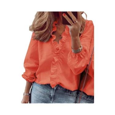 Imagem de Camisa de manga comprida para mulheres, camisa europeia e americana, n