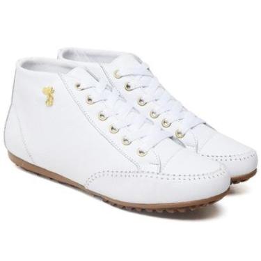 Imagem de Bota Feminina de Couro Cano Curto Sem Salto Branca-Feminino