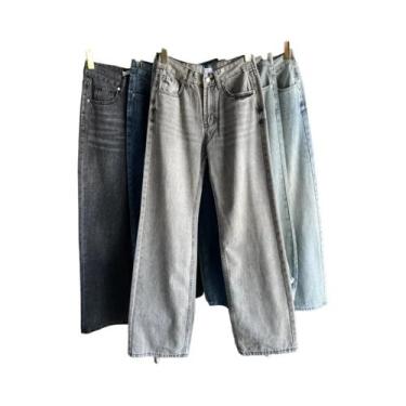 Imagem de Calça Jeans Feminina Y2K Clássica Reta De Cintura Alta Lavada Outono I