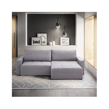 Imagem de Sofá Retrátil e Reclinável Herval Apolo 4 Lugares Cinza Encosto com Almofadas Madeira Maciça Espuma Soft