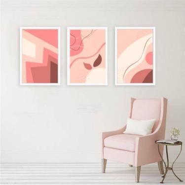 Imagem de Kit 3 Quadros Decorativos Abstratos Rosa